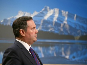 Alberta Premier Jason Kenney speaks to media in Calgary on Feb. 11, 2020. He commented on recent meetings with Prime Minister Justin Trudeau, meetings in Washington, D.C., and other recent meetings.