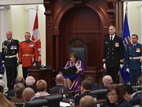 Lt.-Gov. Lois Mitchell reads the speech from the Throne opening the 30th Legislature second session spring sitting at the Alberta Legislature in Edmonton, February 25, 2020.