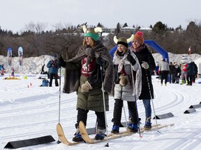 Cross-country skiers make their way through Hawrelak Park during the Birkie Sunday event, in Edmonton Sunday Feb. 9, 2020. Over 100 skiers took part in the family-oriented event.