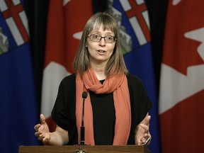 FILE: Dr. Deena Hinshaw, chief medical officer of health gives an update on novel coronavirus at the media room at the Alberta Legislature in Edmonton, on Thursday, Feb. 6, 2020. Photo by Ian Kucerak/Postmedia