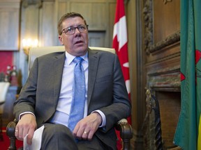 Saskatchewan Premier Scott Moe sits for a year end interview at the Legislative Building in Regina on Tuesday, Dec. 10, 2019. A delegation of premiers will be in Washington this weekend to reinforce cross-border business ties with their American counterparts, hedging their bets at the dawn of a new and uncertain era of managed North American trade.