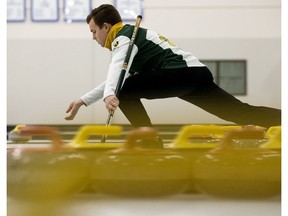 University of Alberta Golden Bears' skip Karsten Sturmay practices at the Saville Curling Club, in Edmonton Tuesday Jan. 28, 2020. Photo by David Bloom