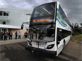 Riders try out  Strathcona County's new double-decker transit bus service in Sherwood Park on Aug  26, 2013.