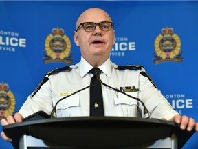 Police Chief Dale McFee announcing a ground-breaking new approach to fight crime and improve public safety, the Community Solutions Accelerator (CSA), which combines amalgamated data, artificial intelligence and machine learning to solve ongoing issues impacting our community problems in Edmonton, February 11, 2020.