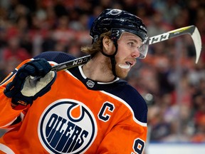 Edmonton Oilers star Connor McDavid during NHL action on Jan. 29, 2020, against the Calgary Flames.