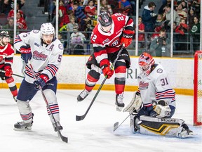 The Ottawa 67's Jack Quinn attempts to screen goalie Jordan Kooy during a game against the Oshawa Generals at the TD Place arena on Friday, Feb. 28, 2020. Valerie Wutti, Ottawa 67's