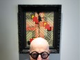 Edmonton artist Allen Ball and his painting Red Cross + Sin at The Front Gallery.