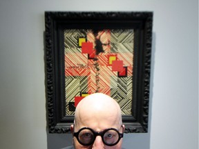 Edmonton artist Allen Ball and his painting Red Cross + Sin at The Front Gallery.