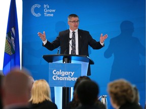 Alberta Finance Minister Travis Toews speaks to the Calgary Chamber of Commerce on Monday, March 2, 2020.