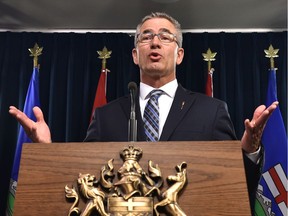President of Treasury Board and Minister of Finance Travis Toews speaks about Bill 5, the Fiscal Measures and Taxation Act that he introduced at the Legislature Tuesday in Edmonton, March 3, 2020.