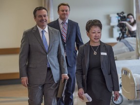 Premier Jason Kenney, Minister of Health Tyler Shandro and Dr. Verna Yiu, president and CEO, Alberta Health Services were at the Mazankowski Alberta Heart Institute to announce $100 million investment in Alberta operating rooms on March 3, 2020.  Photo by Shaughn Butts / Postmedia