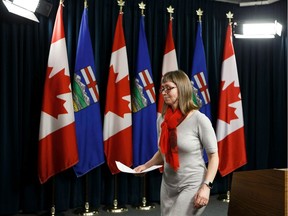 Alberta's Chief Medical Officer of Health Dr. Deena Hinshaw speaks with the media about the first presumptive case of coronavirus found in Edmonton during a news conference at the Alberta Legislature, on Friday, March 6, 2020. Photo by Ian Kucerak/Postmedia