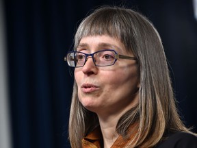 Alberta's chief medical officer of health Dr. Deena Hinshaw, announces five new cases of COVID-19 in the province, Wednesday, March 11, 2020.