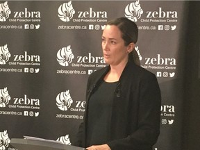 Det. Amanda Ross speaks to media on Wednesday after an eight-year-old girl was abducted and sexually assaulted in west Edmonton on Tuesday, March 10, 2020.