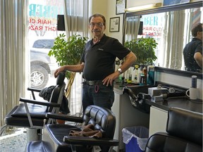 Tony Tassone, owner of the Venetian Barber Shop in Edmonton's Little Italy community, has been in the barber shop business for 27 years. His shop remains open during the global COVID-19 pandemic.
