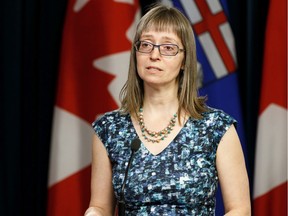 Alberta's chief medical officer of health Dr. Deena Hinshaw announced that the first death in Alberta from COVID-19 is an Edmonton man in his 60s as cases jump to 146 at a press conference at the Alberta Legislature, on Thursday, March 19, 2020.