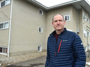 Jim Huth, who owns properties with LiveTreo, in front of one of his properties and is asking provincial government to assist with helping out renters, March 26, 2020.