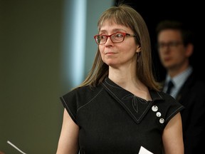 Dr. Deena Hinshaw, Alberta's Chief Medical Officer of Health, speaks during a provincial COVID-19 update at the Federal Building at the Alberta Legislature in Edmonton, on Friday, March 27, 2020. Photo by Ian Kucerak/Postmedia