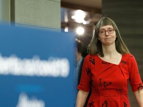 Dr. Deena Hinshaw arrives to announce five deaths due to COVID-19 during a coronavirus pandemic update at the Federal Building in Edmonton, on Monday, March 30, 2020.