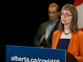 Dr. Deena Hinshaw, Alberta's Chief Medical Officer of Health, gives a COVID-19 coronavirus pandemic update at the Federal Building in Edmonton, on Tuesday, March 31, 2020.