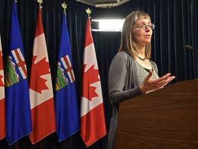 Alberta’s chief medical officer of health Dr. Deena Hinshaw, confirmed the province’s first case of COVID-19, also known as the novel coronavirus, during a news conference at the Alberta Legislature in Edmonton, March 5, 2020.