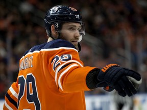 The Edmonton Oilers' Leon Draisaitl (29) during second period NHL action against the Nashville Predators at Rogers Place, in Edmonton Saturday Feb. 8, 2020. Photo by David Bloom