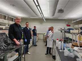 University of Alberta scientists are making hand sanitizer. Photos received in Edmonton Thursday March 26, 2020. Supplied Photo