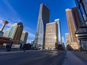 As people are advised to stay home as much as possible, Downtown Calgary is quiet and nearly deserted on Friday, March 27, 2020. Azin Ghaffari/Postmedia
