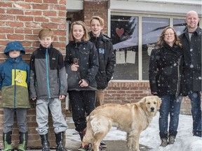 The Bowers family from left, Cannon, Gage, Hazel, and Cash. and parents Danielle and Bill. The dog is Scarlett.