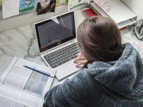 High school students in Edmonton have begun learning from home from with their school teachers using programs like Zoom and Google Hangouts in the wake of the school year cancelled by COVID-19 on March 31, 2020.