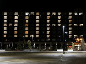 A message of hope is seen in the windows of the River Cree Resort & Casino in Edmonton, on Tuesday, April 14, 2020. The facility is closed due to the ongoing COVID-19 pandemic. Photo by Ian Kucerak/Postmedia