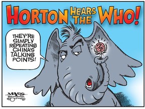 Horton hears the WHO repeat China's talking points. (Cartoon by Malcolm Mayes)