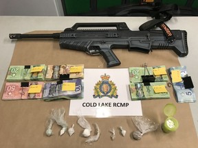On April 15, 2020, Cold Lake RCMP seized a loaded 20-gauge tactical shotgun, concealed baseball bat, large hunting knife and ammunition. Police also seized what is believed to be crystal meth (22g), cocaine (4.6g), drug paraphernalia and approximately $5,985 in Canadian currency. Luke White, 35, of St. Paul, was charged with 25 offences. Tamara Whiskyjack, 27, of Saddle Lake was charged with eight offences.