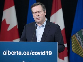Premier Jason Kenney speaks during a news conference in the Federal Building on Monday, April 20, 2020.