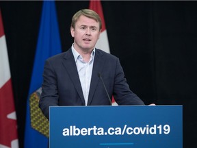 Health Minister Tyler Shandro speaks during a news conference in the Federal Building on Monday, April 20, 2020, providing an update on COVID-19 and the ongoing work to protect public health.