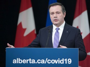 Premier Jason Kenney speaks during a news conference in Edmonton on Wednesday, April 22, 2020.