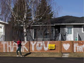 A sign of gratitude has been put on a fence on 79 Street near 98 A Avenue supporting frontline worker. Taken on Thursday, April 23, 2020 in Edmonton.