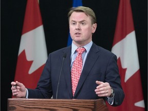 Health Minister Tyler Shandro announces changes to rural health care during a news conference in Edmonton on Friday, April 24, 2020.
