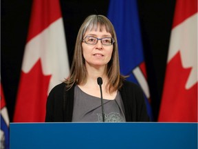 Dr. Deena Hinshaw, Alberta's chief medical officer of health, speaks during a COVID-19 update at the Federal Building in Edmonton on Monday, April 27, 2020. Government of Alberta