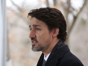 Canadian Prime Minister Justin Trudeau speaks during a news conference on COVID-19 situation in Canada from his residence March 19, 2020 in Ottawa.
