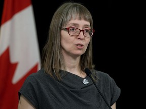Alberta's chief medical officer of health Dr. Deena Hinshaw provides a daily update on COVID-19 during a press conference, in Edmonton Monday April 6, 2020. Photo by David Bloom