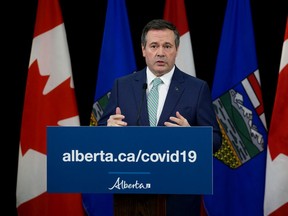 Premier Jason Kenney provides an update on the province's response to COVID-19 during a press conference in Edmonton on Monday, April 6, 2020.