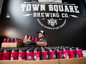 Brandon Boutin, co-owner of Edmonton's Town Square Brewing seen here April 14, 2020, has had to adapt a new business model during the COVID-19 pandemic.