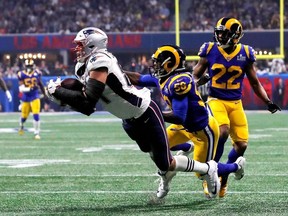 New England Patriots' Rob Gronkowski makes a catch during the fourth quarter.