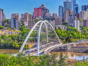 A panoramic view of downtown Edmonton in the summer