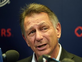 Edmonton Oilers general manager Ken Holland holds a media conference at Rogers Place on Feb. 20, 2020.