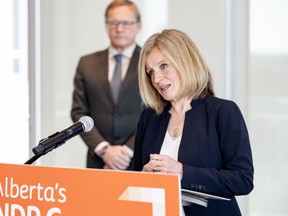 Opposition leader Rachel Notley calls for a fund for universities and colleges on April 16, 2020.