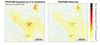 This image shows a comparison of what the Tropomi ESA satellite would have shown had there been no lockdown, left, to what was observed, right.