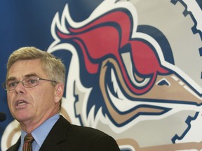 AHL president Dave Andrews gives a news conference at Rexall Place in Edmonton in this file photo from Oct. 14, 2004.