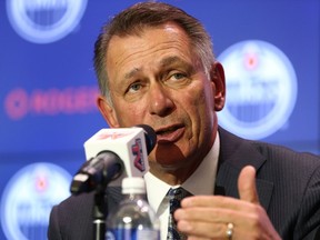 Ken Holland, the new general manager of the Edmonton Oilers, speaks during a press conference at Rogers Place in Edmonton, on Tuesday, May 7, 2019. Photo by Ian Kucerak/Postmedia